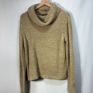 👯 Dean and white ribbon knit  Beige Cowl Neck Sweater